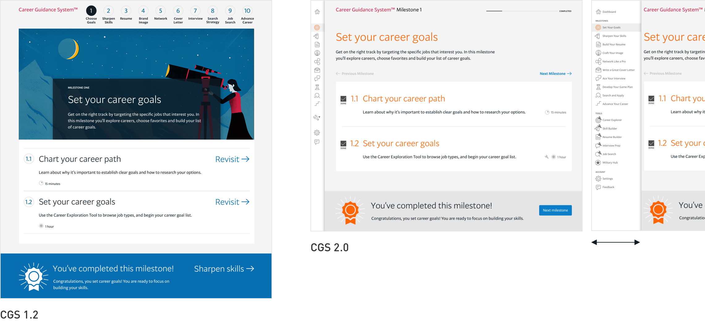 Example of two navigation mockups showing evolution