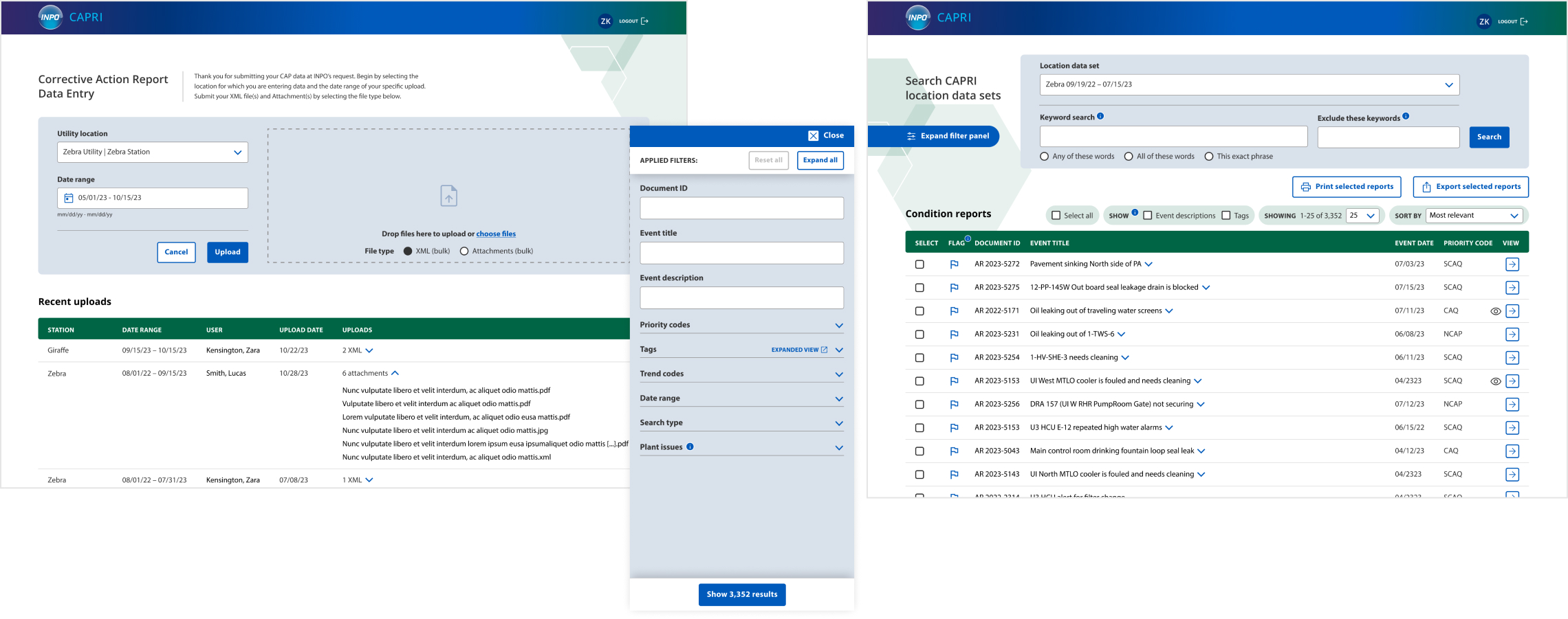 Prototype screens for image uploads, and then filtering and management of files