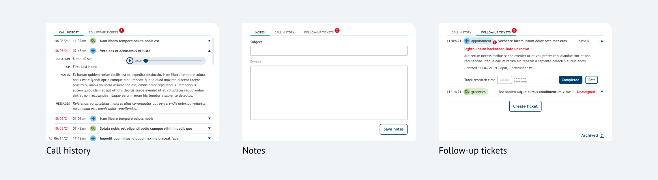 Example supporting three default tabs in context