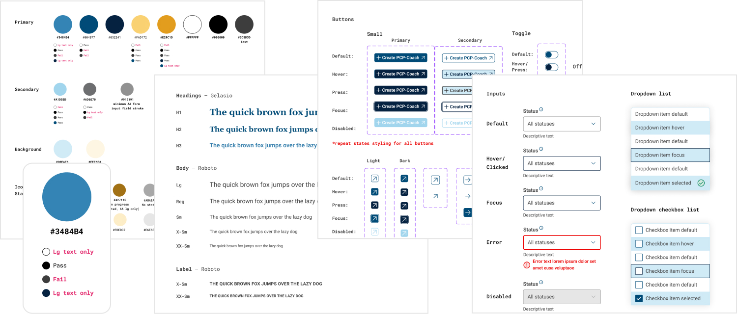 Examples of color, fonts, buttons, and form fields from the design system