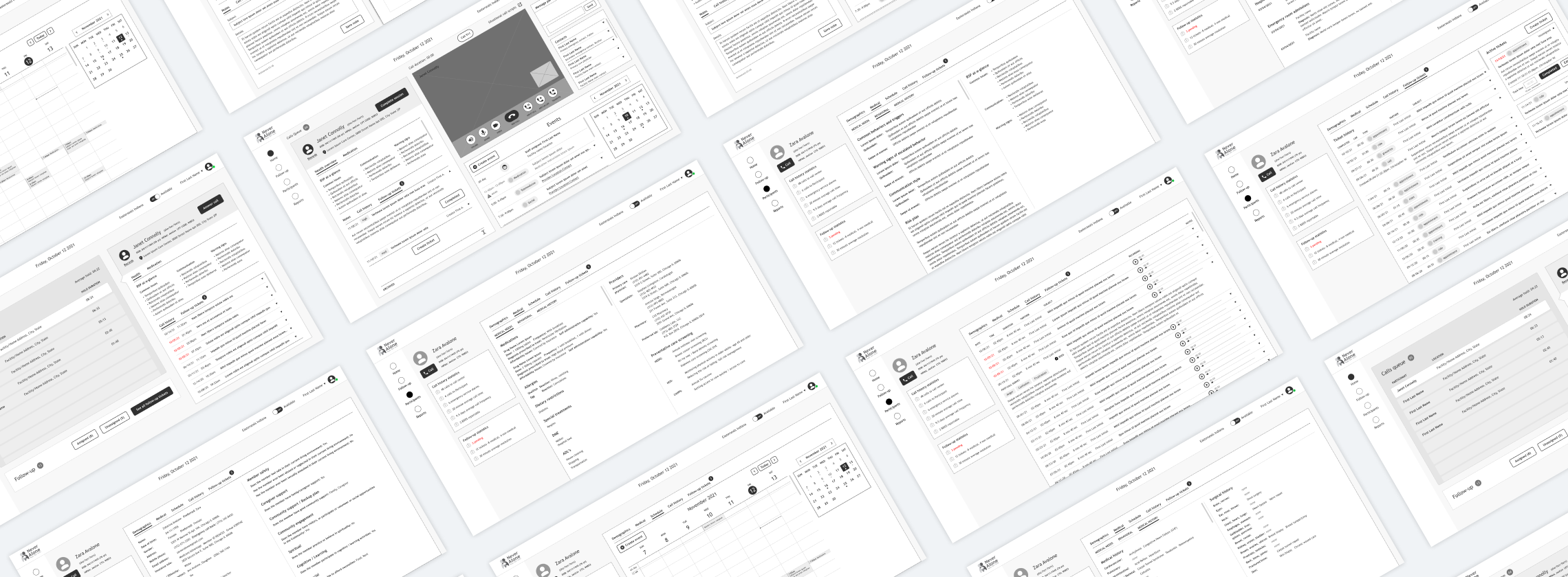 angled grid of wireframe screens